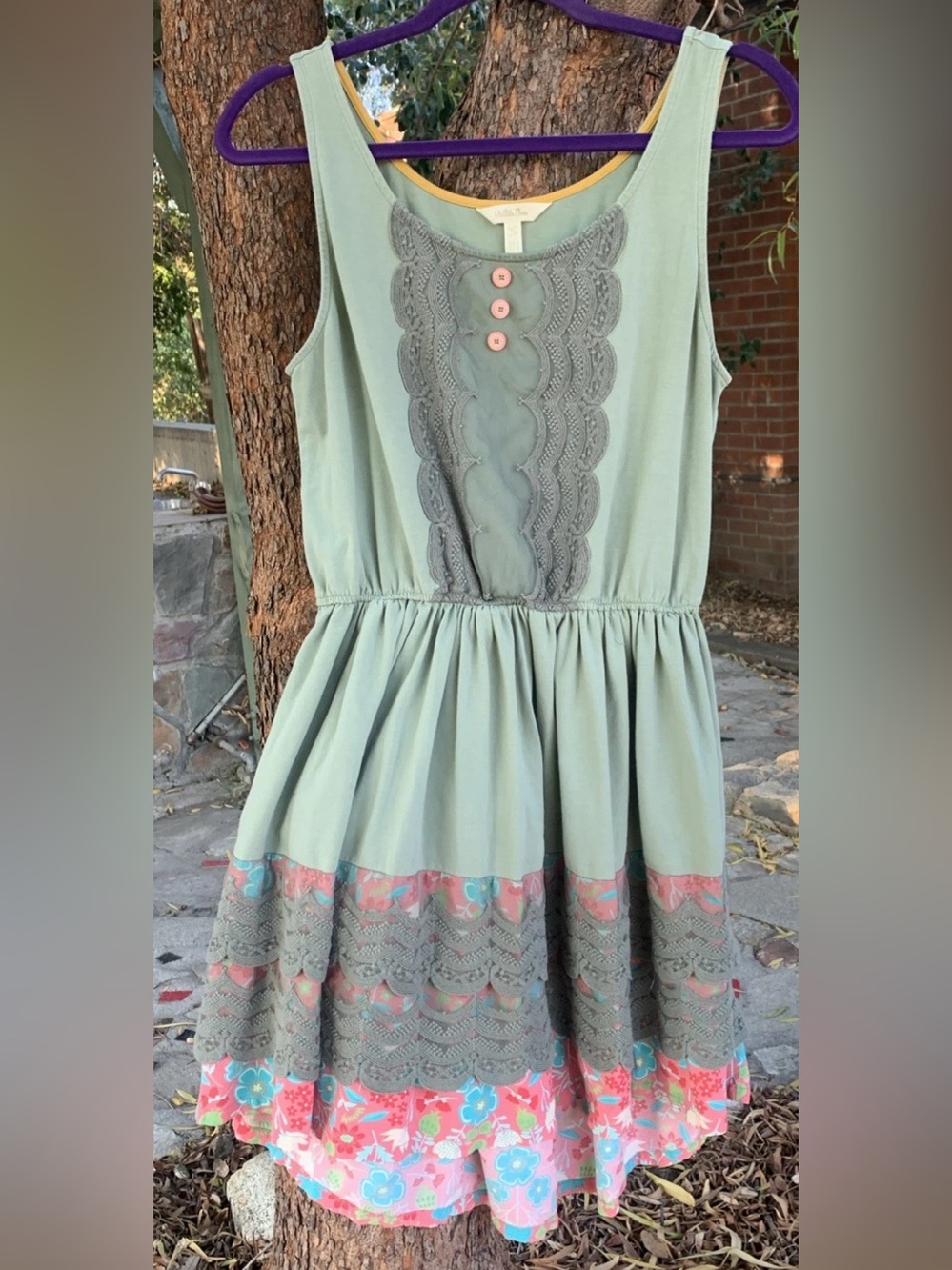 Matilda Jane Peaceful Plains Green Lace Stretch Tank Dress Womens Sz M Pockets